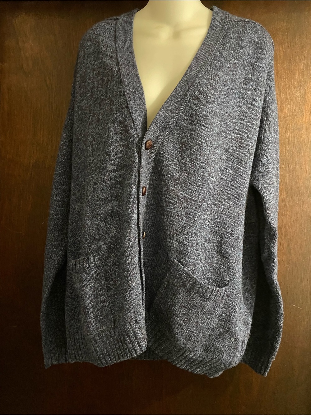 Country Trader Brand Women's Size Large Pure New Wool Purple Blue Cardigan